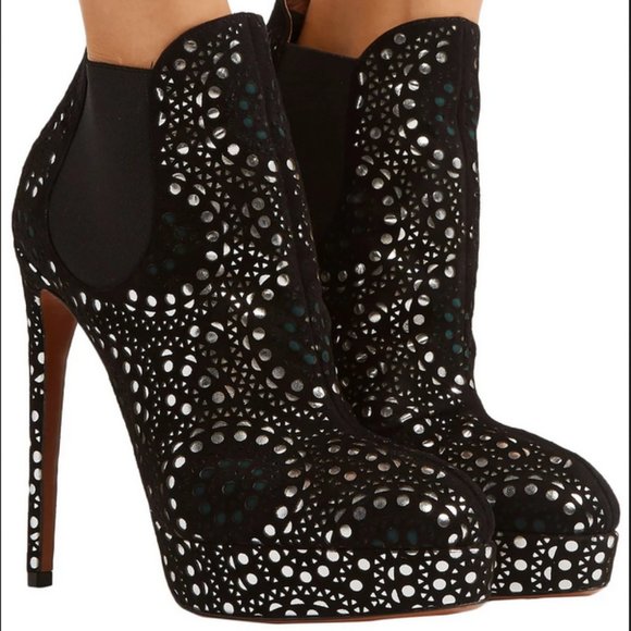 NEW w/box size 39.5/9 ALAIA platform ankle boots laser cut design - Picture 16 of 16